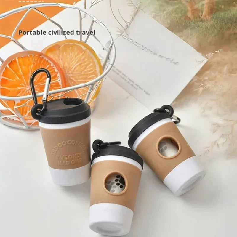 Portable Dog Poop Bag Holder – Coffee Cup Style Pet Waste Bag Dispenser & Trash Container for Walking