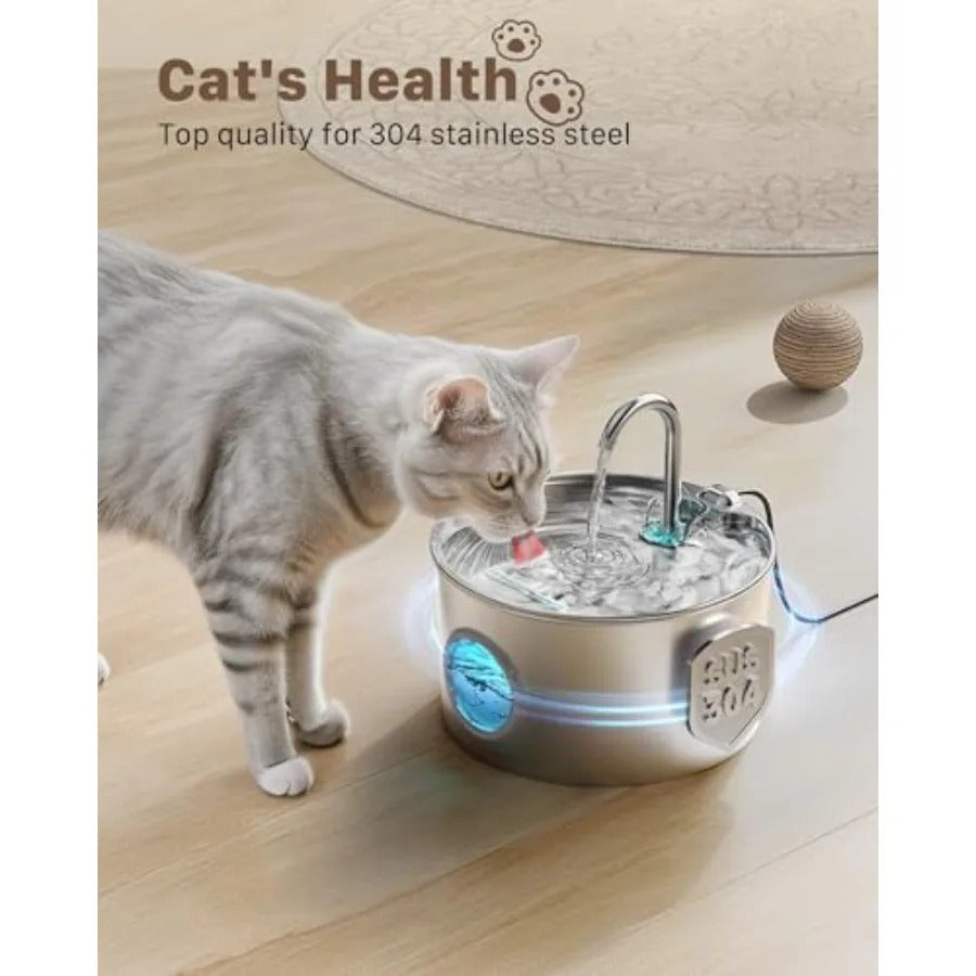 Stainless Steel Cat Water Fountain 2.2L (74oz) – Quiet Automatic Pet Drinking Fountain for Cats & Small Dogs