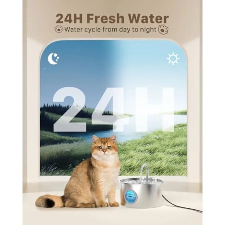 Stainless Steel Cat Water Fountain 2.2L (74oz) – Quiet Automatic Pet Drinking Fountain for Cats & Small Dogs