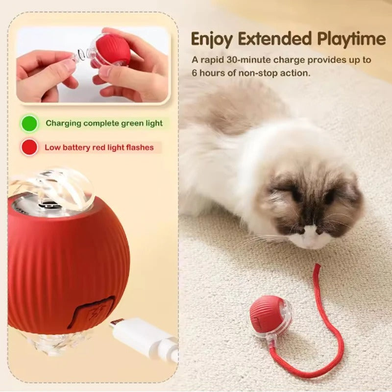 Interactive Smart Cat Ball Toy with Rope – Automatic Rolling & Bouncing Exercise Toy for Indoor Cats