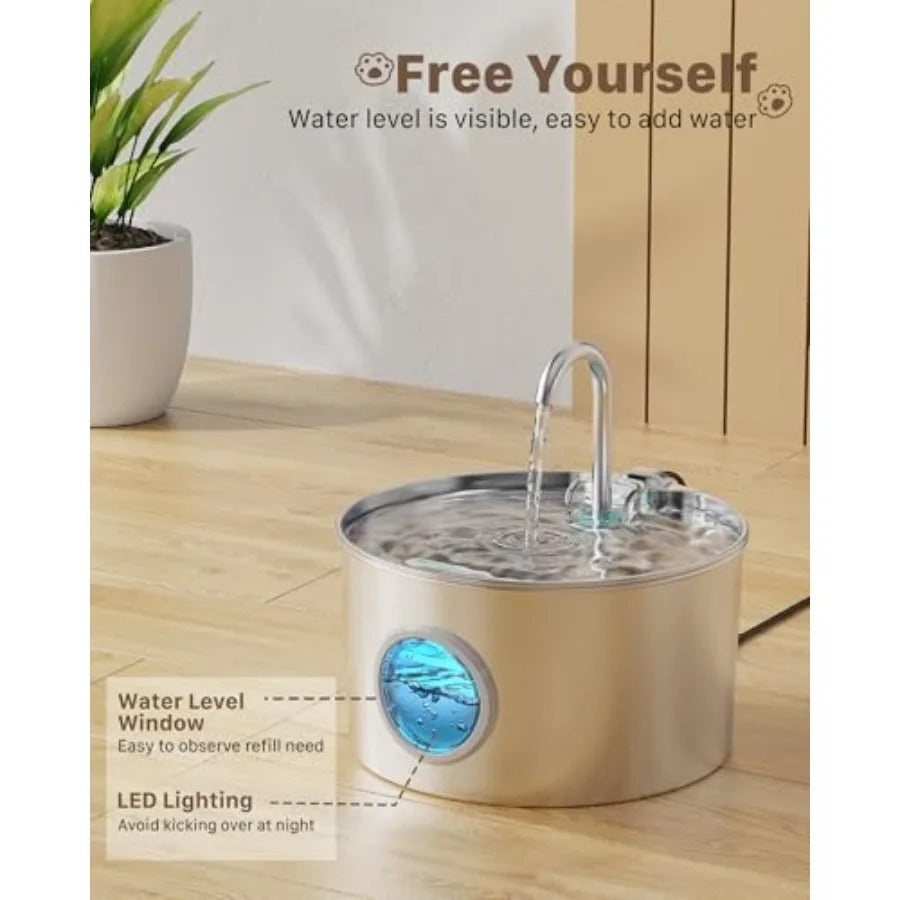 Stainless Steel Cat Water Fountain 2.2L (74oz) – Quiet Automatic Pet Drinking Fountain for Cats & Small Dogs