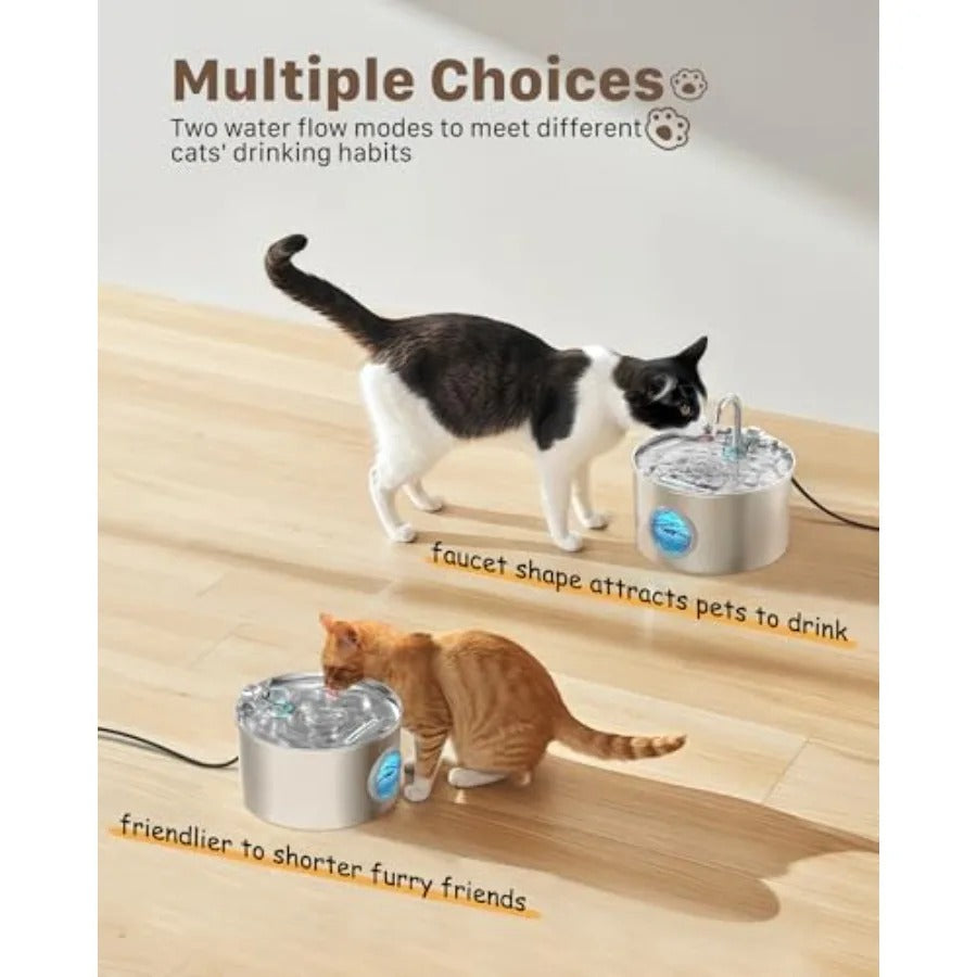 Stainless Steel Cat Water Fountain 2.2L (74oz) – Quiet Automatic Pet Drinking Fountain for Cats & Small Dogs