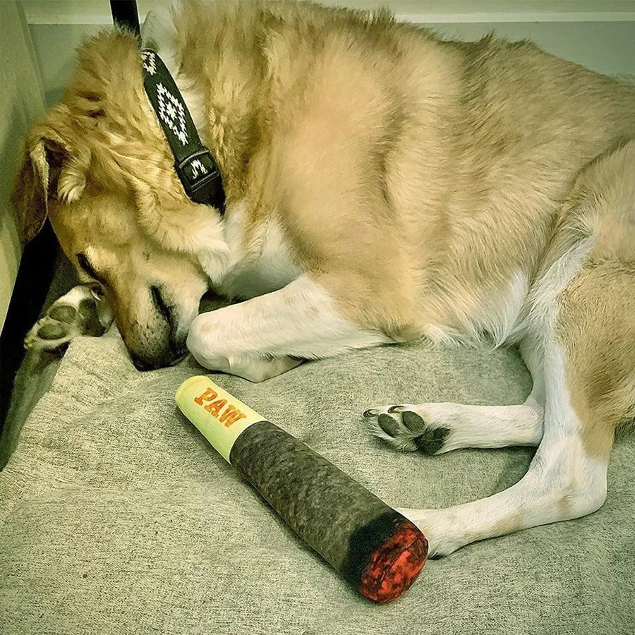 Funny Cigar Dog Toy – Plush Squeaky Chew Toy for Small & Medium Dogs, Interactive Teeth Cleaning Toy