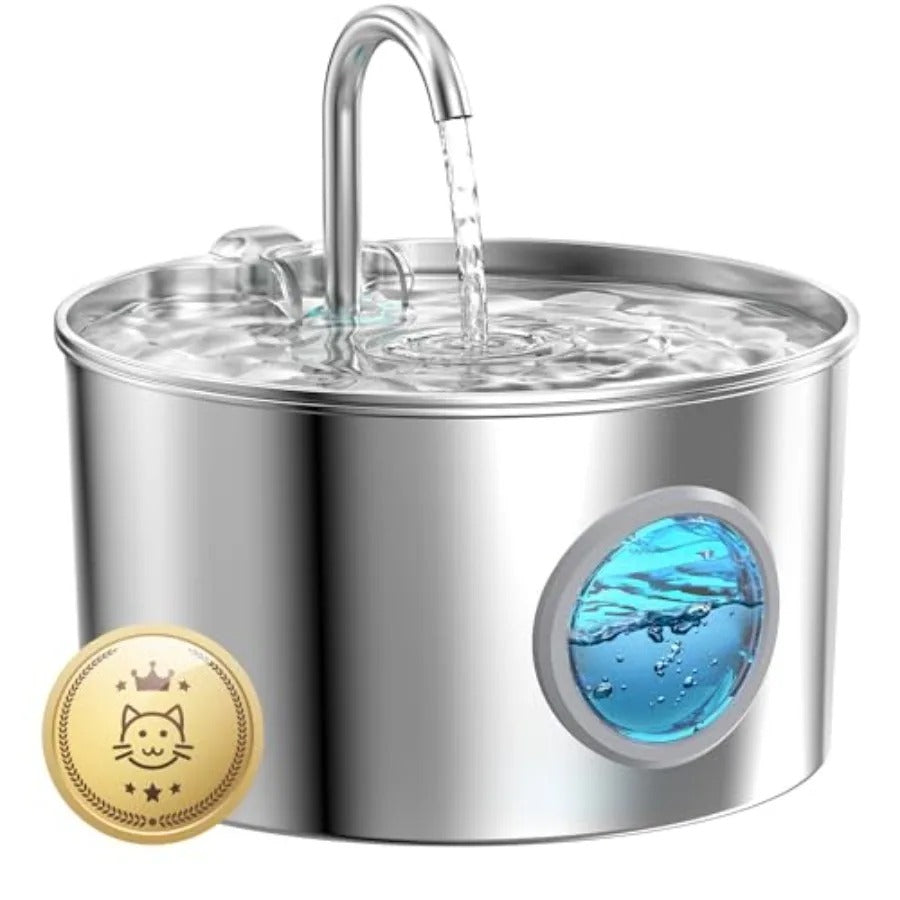 Stainless Steel Cat Water Fountain 2.2L (74oz) – Quiet Automatic Pet Drinking Fountain for Cats & Small Dogs